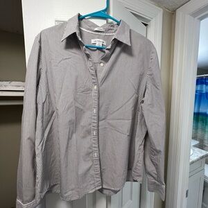 Liz Claiborne grey and white striped button down